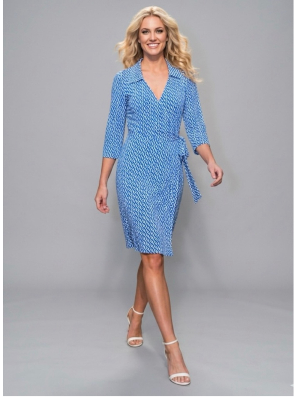Laundry by Shelli Segal Blue White Wrap Dress M